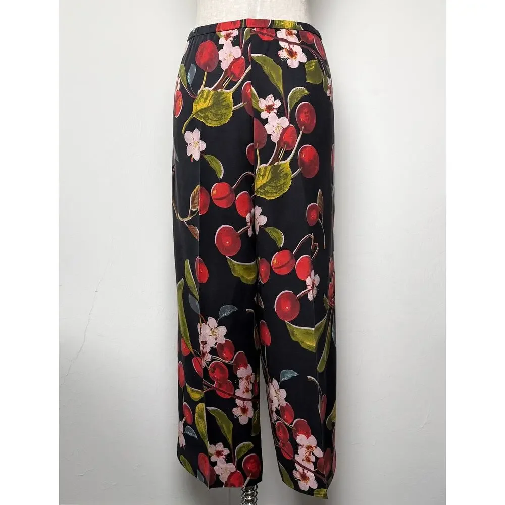 Vintage Hawaiian Kula Kula Silk Cherry Tropical Print Matching Set Summer